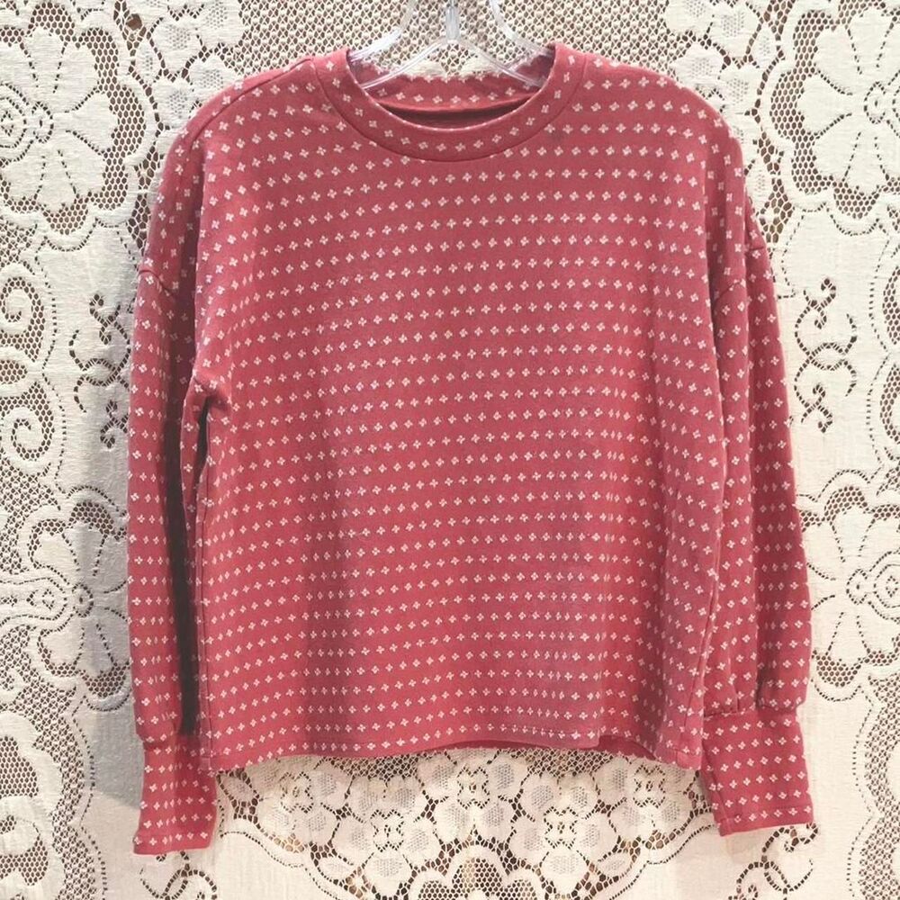 Madewell Women's Salmon Pink Long Sleeve Crew Neck Shirt | Read